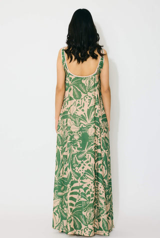 Peach and green sleeveless long dress