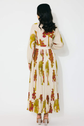 Beige, mustard andhot pink floral top and skirt
