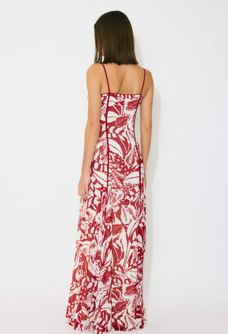 Off-white and red sleeveless long dress