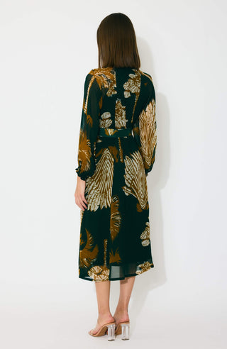 Dark green and mustard floral midi dress