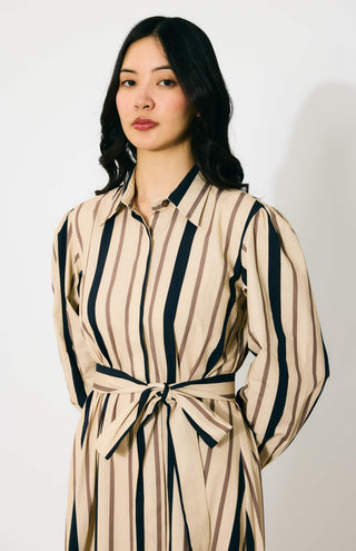 Cream and dark green stripe shirt dress