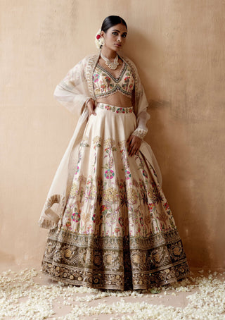 Aman Takyar-Ivory Green Floral Embroidery Lehenga Set-INDIASPOPUP.COM