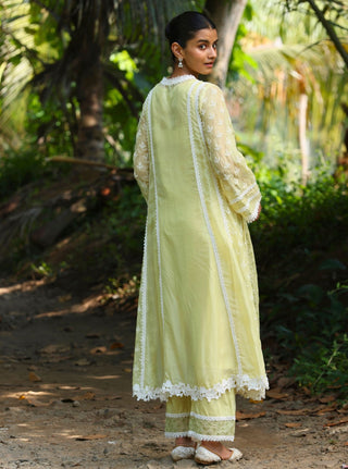 Maheen lime embroidered kurta set