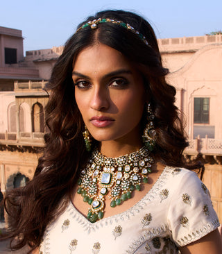 Lavanya green polki necklace set
