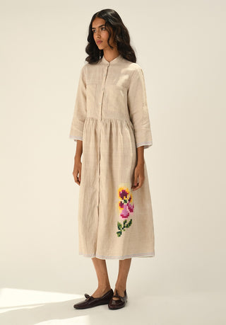 Massiana beige embroidery dress