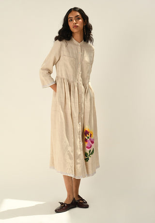 Massiana beige embroidery dress