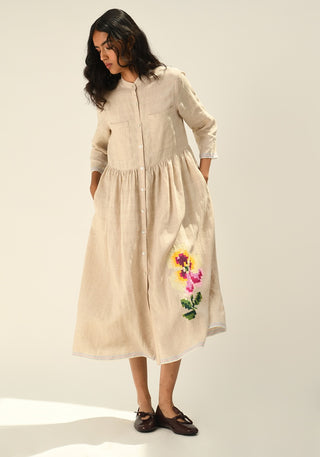 Massiana beige embroidery dress
