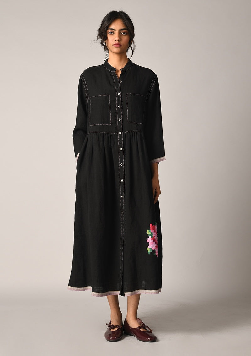 Bella black applique embroidery dress