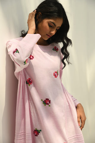 Glomerata rose embroidered tunic dress