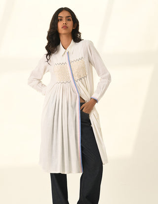 Sertata ivory smocking tunic