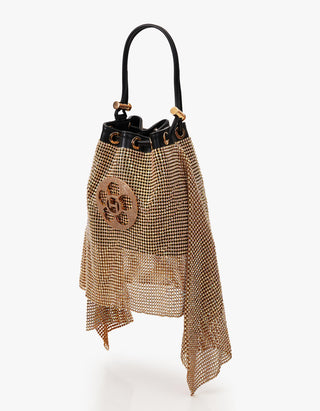 Outhouse Gold Poppi Crystal Bucket Bag available on indiaspopup