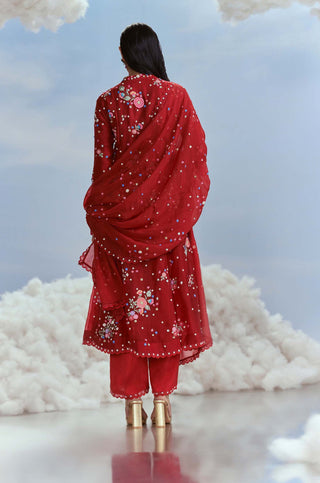 Nachiket Barve-Red Mehtab Bagh Kalidar Kurta Set-INDIASPOPUP.COM