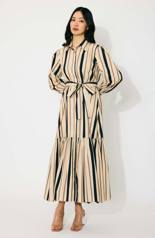 Cream and dark green stripe shirt dress