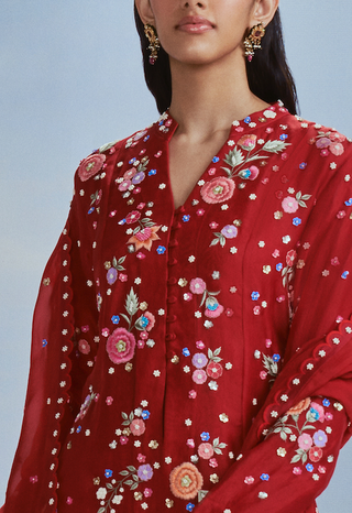 Nachiket Barve-Red Mehtab Bagh Kalidar Kurta Set-INDIASPOPUP.COM