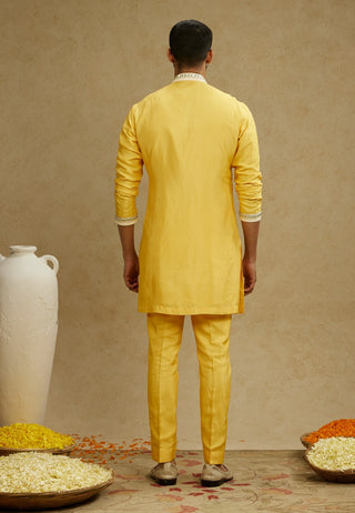 Sva By Sonam And Paras Modi Men Yellow Dandelion Front Open Embroidered Kurta And Pants available on indiaspopup