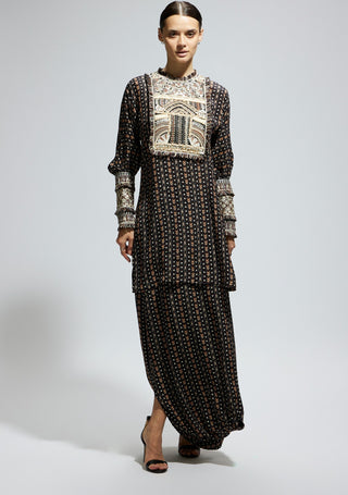 Sva By Sonam And Paras Modi Black Boho Printed Kurta And Drape Skirt available on indiaspopup