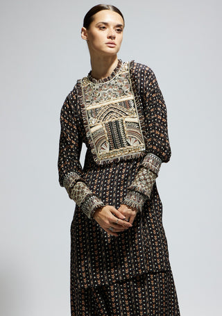 Sva By Sonam And Paras Modi Black Boho Printed Kurta And Drape Skirt available on indiaspopup