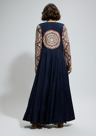 Sva By Sonam And Paras Modi Blue Threadwork Embellished Jacket, Bustier And Sharara available on indiaspopup