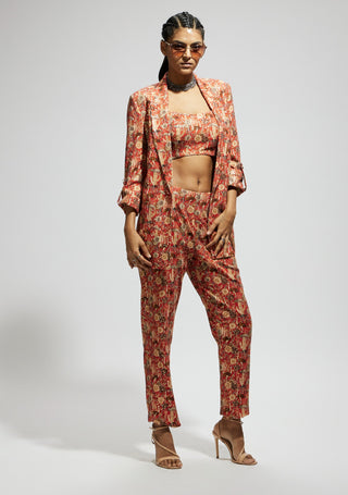 Sva By Sonam And Paras Modi Orange Jaal Embellished Blazer And Pant Set available on indiaspopup