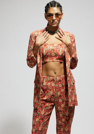 Sva By Sonam And Paras Modi Orange Jaal Embellished Blazer And Pant Set available on indiaspopup