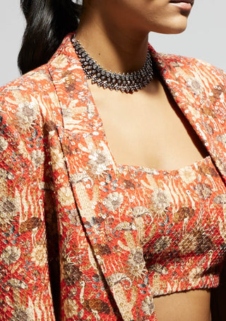 Sva By Sonam And Paras Modi Orange Jaal Embellished Blazer And Pant Set available on indiaspopup