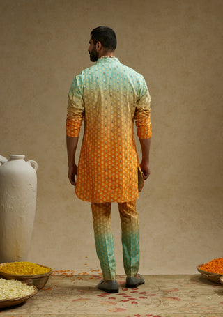 Sva By Sonam And Paras Modi Men Orange Blue Ombre Print Kurta And Pants available on indiaspopup
