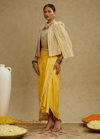 Sva By Sonam And Paras Modi Yellow Dandelion Embellished Jacket And Skirt Set available on indiaspopup