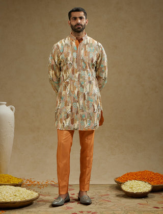 Sva By Sonam And Paras Modi Men Orange Embellished Kurta And Pants available on indiaspopup