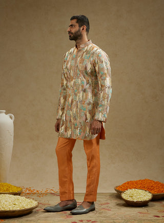 Sva By Sonam And Paras Modi Men Orange Embellished Kurta And Pants available on indiaspopup