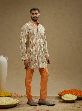 Sva By Sonam And Paras Modi Men Orange Embellished Kurta And Pants available on indiaspopup