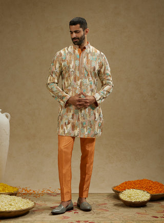 Sva By Sonam And Paras Modi Men Orange Embellished Kurta And Pants available on indiaspopup