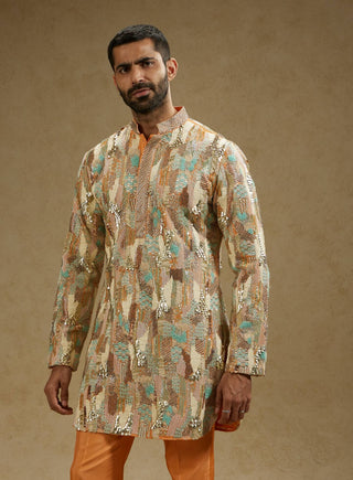 Sva By Sonam And Paras Modi Men Orange Embellished Kurta And Pants available on indiaspopup