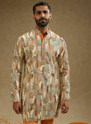 Sva By Sonam And Paras Modi Men Orange Embellished Kurta And Pants available on indiaspopup