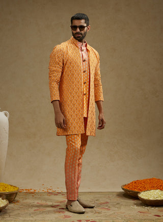 Sva By Sonam And Paras Modi Men Orange Geo Embellished Jacket available on indiaspopup