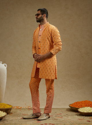 Sva By Sonam And Paras Modi Men Orange Geo Embellished Jacket available on indiaspopup