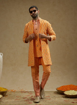 Sva By Sonam And Paras Modi Men Orange Geo Embellished Jacket available on indiaspopup
