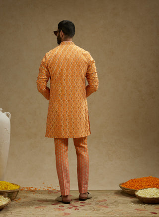 Sva By Sonam And Paras Modi Men Orange Geo Embellished Jacket available on indiaspopup