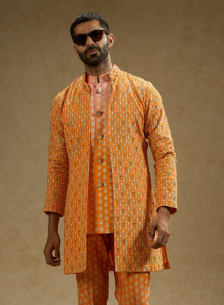 Sva By Sonam And Paras Modi Men Orange Geo Embellished Jacket available on indiaspopup