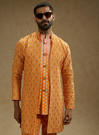 Sva By Sonam And Paras Modi Men Orange Geo Embellished Jacket available on indiaspopup