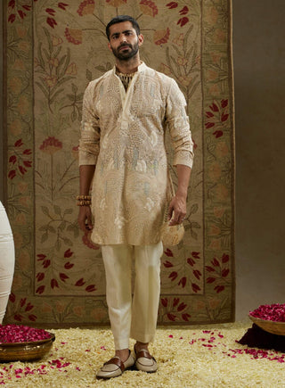 Sva By Sonam And Paras Modi Men Ivory Magnolia Embellished Kurta And Pants available on indiaspopup
