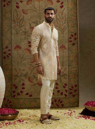 Sva By Sonam And Paras Modi Men Ivory Magnolia Embellished Kurta And Pants available on indiaspopup