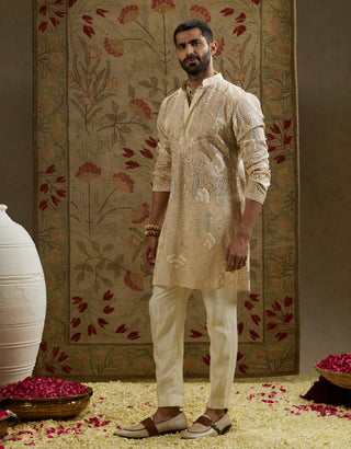 Sva By Sonam And Paras Modi Men Ivory Magnolia Embellished Kurta And Pants available on indiaspopup