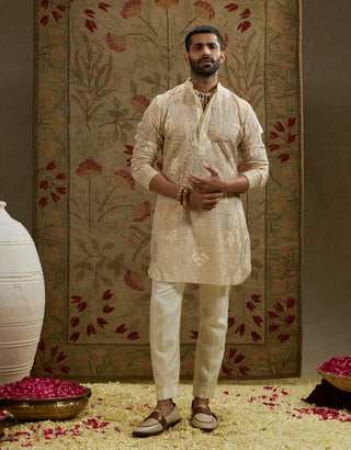 Sva By Sonam And Paras Modi Men Ivory Magnolia Embellished Kurta And Pants available on indiaspopup