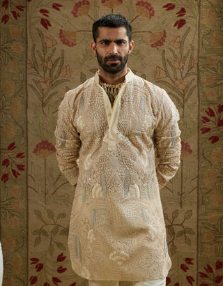 Sva By Sonam And Paras Modi Men Ivory Magnolia Embellished Kurta And Pants available on indiaspopup