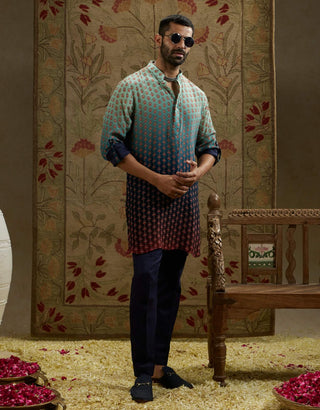Sva By Sonam And Paras Modi Men Blue Red Ombre Print Kurta available on indiaspopup