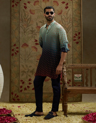 Sva By Sonam And Paras Modi Men Blue Red Ombre Print Kurta available on indiaspopup