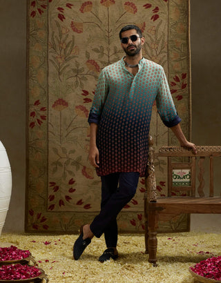 Sva By Sonam And Paras Modi Men Blue Red Ombre Print Kurta available on indiaspopup