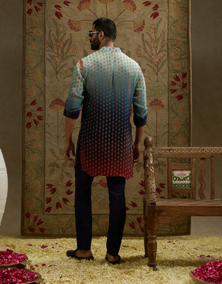 Sva By Sonam And Paras Modi Men Blue Red Ombre Print Kurta available on indiaspopup