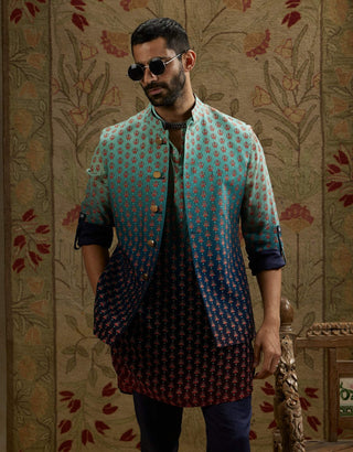 Sva By Sonam And Paras Modi Men Blue Red Ombre Print Kurta available on indiaspopup