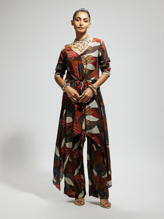 Sva By Sonam And Paras Modi Multi Abstract Print Front Tie Up Tunic And Pants available on indiaspopup